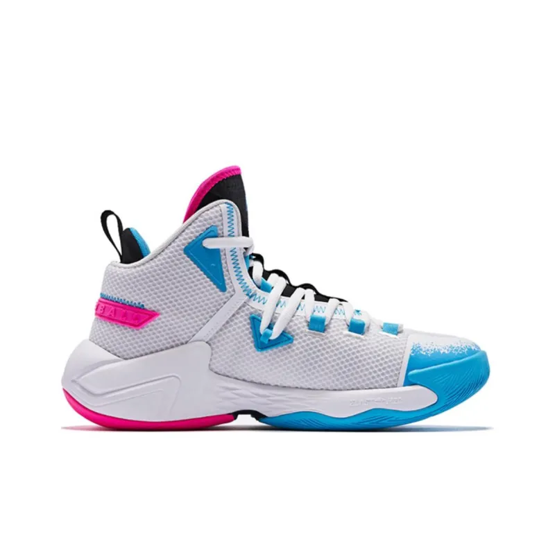 QIAODAN Broken Shadow 2 Cushioning Anti Slip And Wear Resistant High Top Basketball Shoes Men's White Blue-1