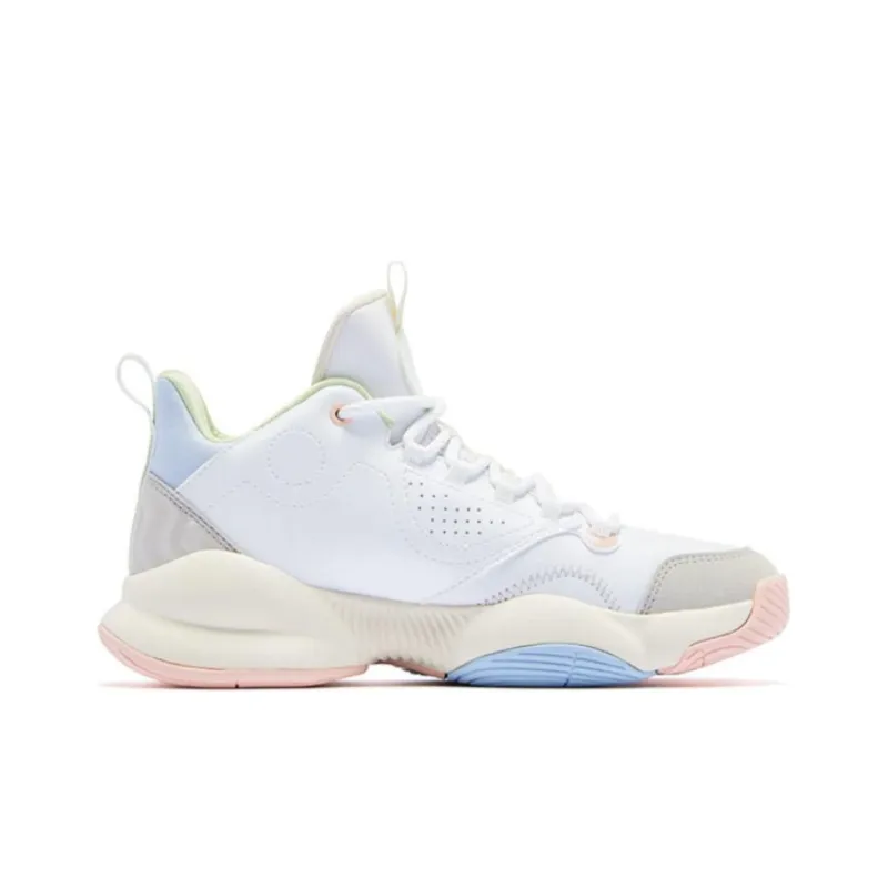 QIAODAN Anti Slip And Wear Resistant Breathable Mid Top Basketball Shoes Women's White Gray Blue Pink-1