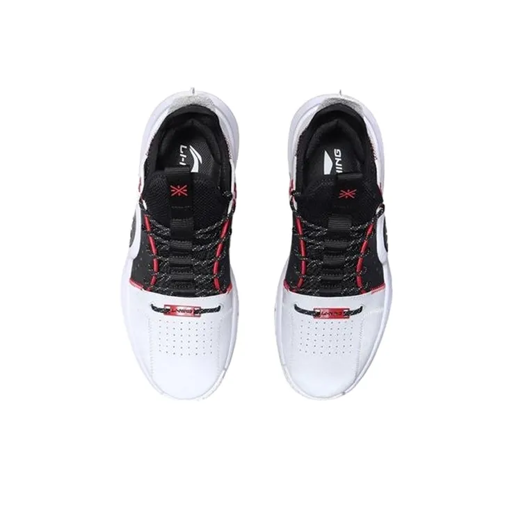 LiNing Anti Slip Wear Resistant Mid Top Basketball Shoes Men's Black White-2