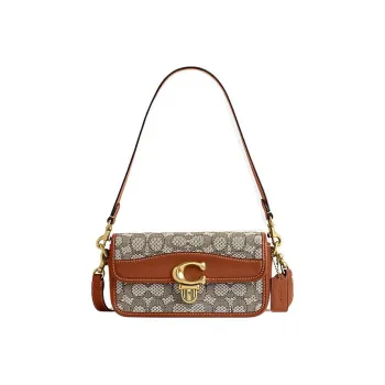 COACH Studio Cow Leather With Textile Baguette Bag Handbag Shoulder Bag Women's Brown & Gray