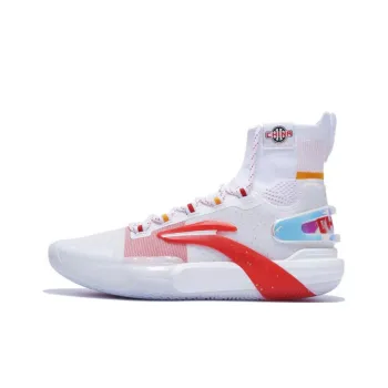 LiNing Speed 9 Ultra Cushioning Anti Slip And Wear Resistant High Top Basketball Shoes White Red