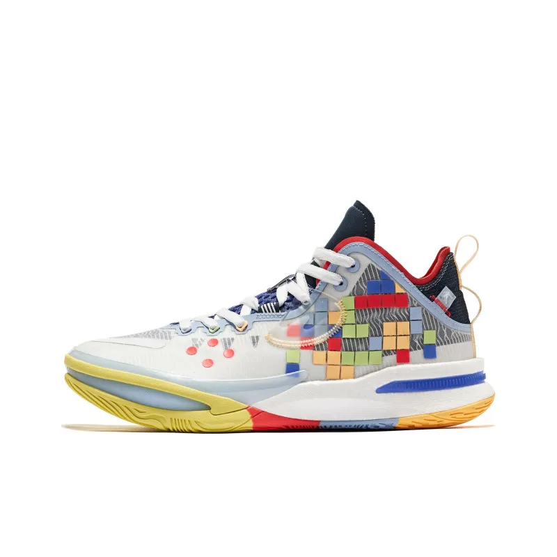 QIAODAN Wind Blade 3PRO Durable Breathable Mid Top Basketball Shoes Men's White Blue-0