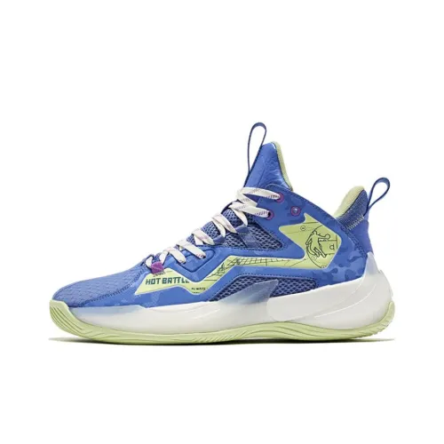 QIAODAN Cushioned Slip Resistant Abrasion Resistant Mid Top Basketball Shoes Men's Green Blue