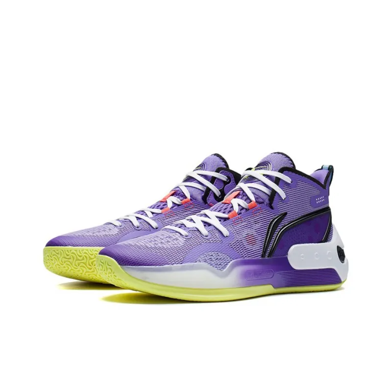 LiNing YuShuai 16 Cushioning Anti-Slip And Wear-Resistant Mid-Top Basketball Shoes Purple Yellow-2
