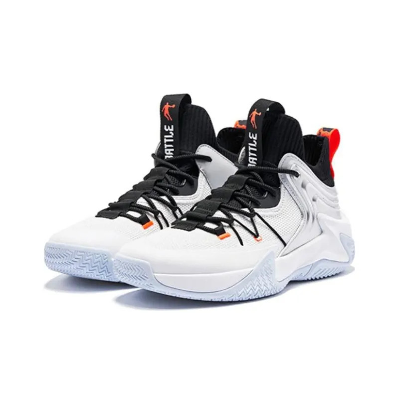 QIAODAN Broken Shadow 1.0 Cushioning Breathable Mid Top Basketball Shoes Men's Black White-2