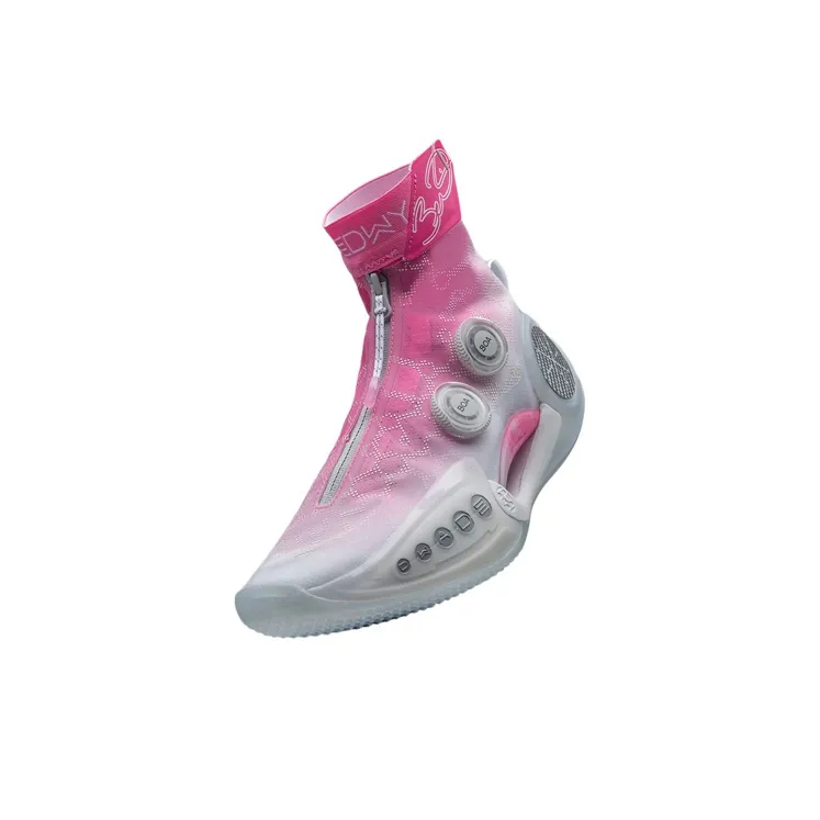 LINING WOW 9 Basketball Shoes Women's High Top Pink/White-3