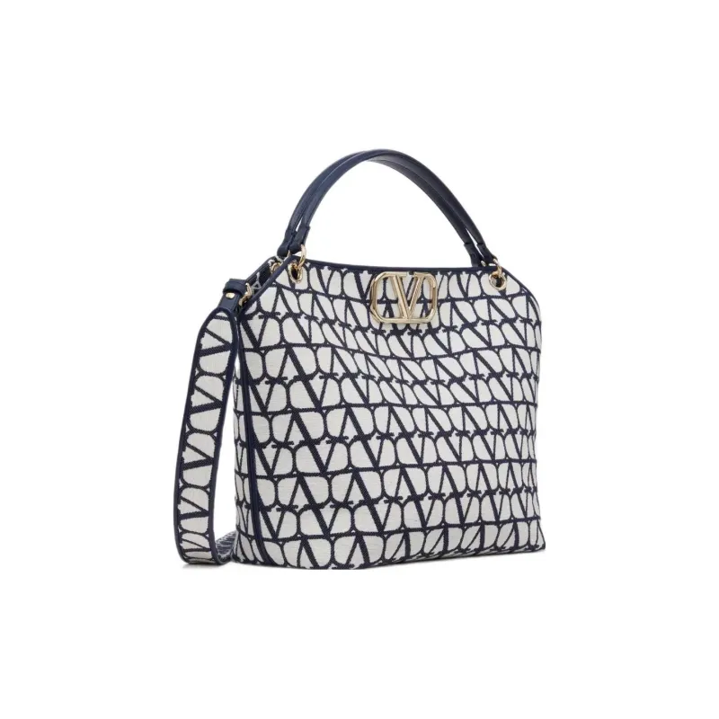 Valentino GARAVANI Cotton Tote Bag Shopping Bag Shoulder Bag Crossbody Bag Handbag Women's Blue/White-1