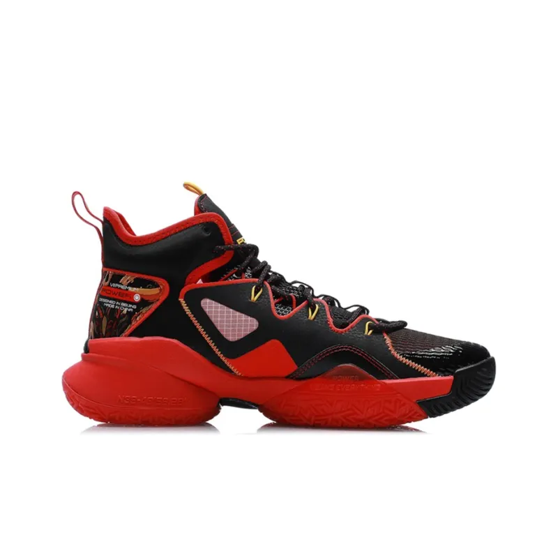 LiNing Power 7 Cushioned Slip-Resistant Rebound Wear-Resistant Mid-Top Basketball Shoes Flame Red-1