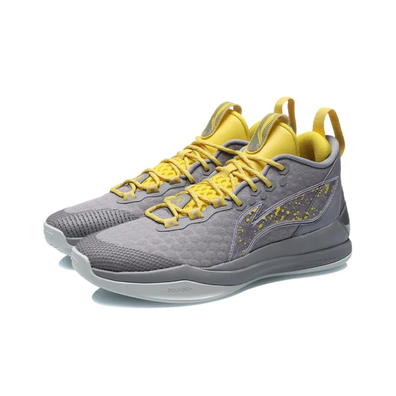 LiNing WAY OF WADE Phantom Cushioning Anti Slip And Wear Resistant Mid Top Basketball Shoes Unisex Gray Yellow-2
