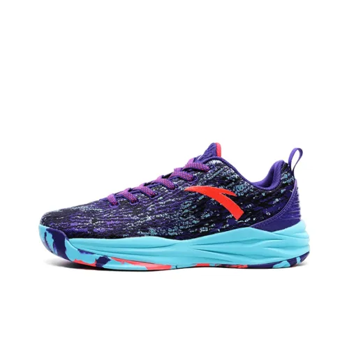 ANTA Basketball Shoes Men Low-Top Lakers Purple/Bright Blue/Glowing Bright Deep Red