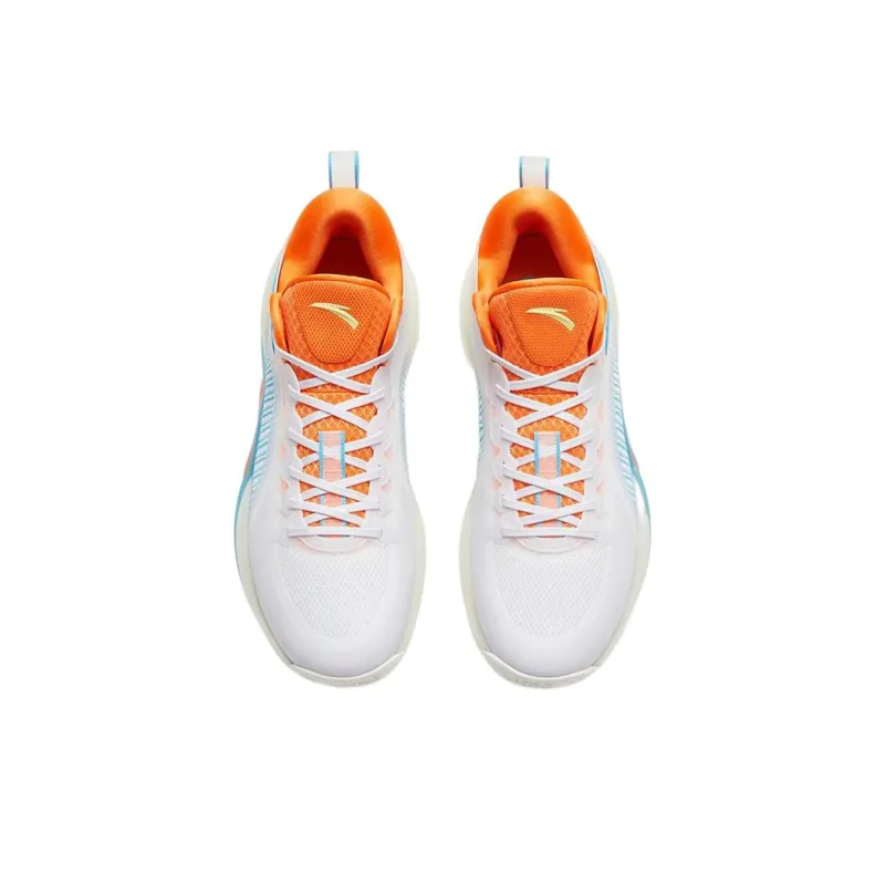 Anta Cement Bubbles 3 Anti Slip Wear Resistant Low Top Basketball Shoes Men's White Blue Orange-2