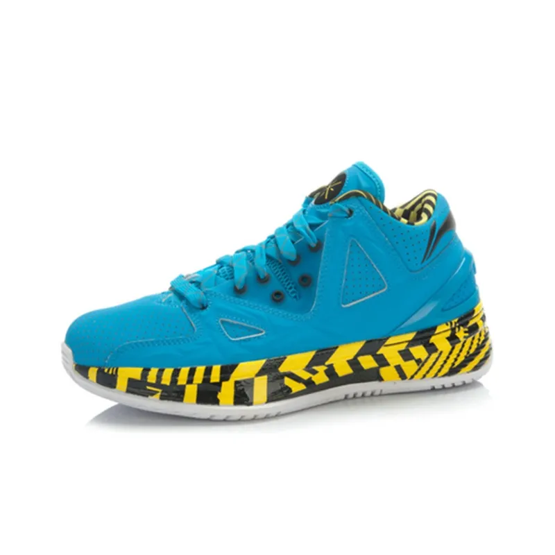 LiNing WOW 2 Cushioning Breathable Wear Resistant Mid Top Basketball Shoes Men's Black Yellow Blue-1