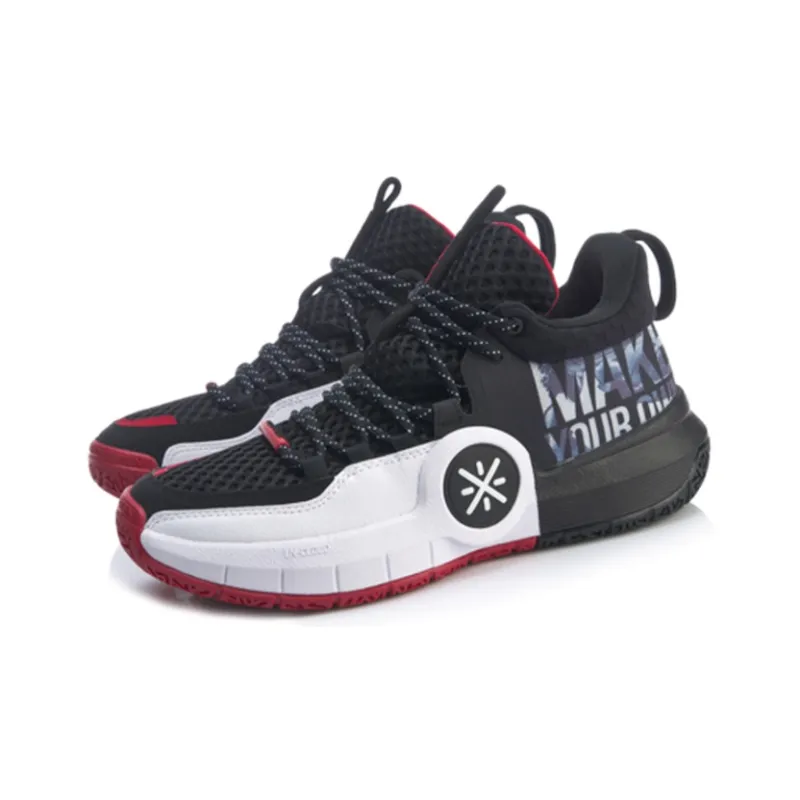 LiNing ALL DAY 4 Anti Slip Wear Resistant Mid Top Basketball Shoes Men's Black White Red-2