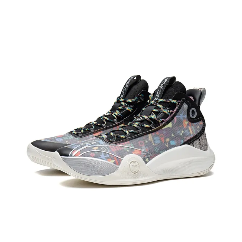 LiNing CJ-1 CJ 1 Anti-Slip And Wear-Resistant Lightweight Mid-Top Basketball Shoes Black White-2