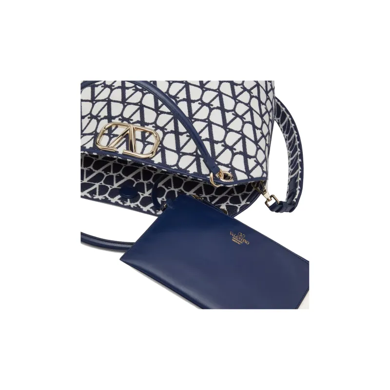 Valentino GARAVANI Cotton Tote Bag Shopping Bag Shoulder Bag Crossbody Bag Handbag Women's Blue/White-5