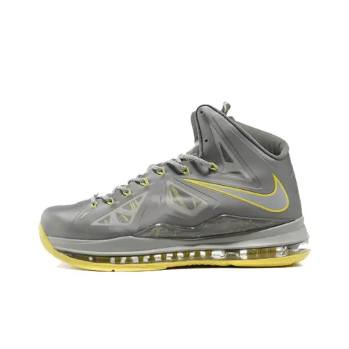 Nike Lebron 10 Basketball Shoes Men High-Top Sports Gray/Olive Gray/Electronic Yellow