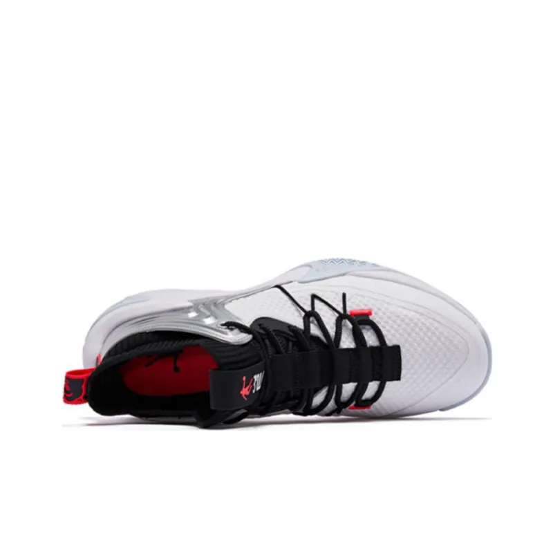 QIAODAN Broken Shadow Cushioning, Slip Resistant, And Abrasion Resistant Mid Top Basketball Shoes Men's Black White-3