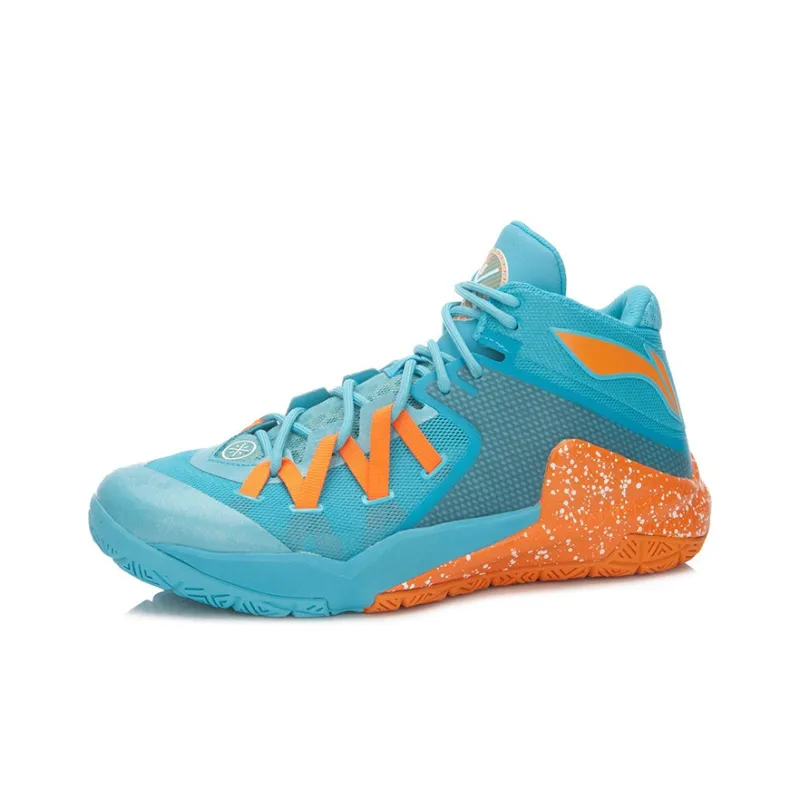 LINING Basketball Shoes Unisex Mid Top Blue/Orange-1