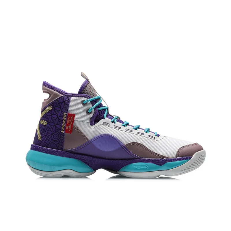 LiNing Wow Shadow 2 Cushioned Slip Resistant Rebound Wear Resistant High Top Basketball Shoes Men's White Purple-1