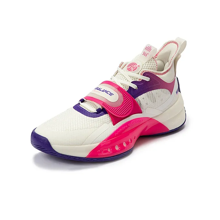361° Zen 4 Wear-Resistant Slip-Resistant Mid-Top Performance Basketball Shoes Men's White Purple-2