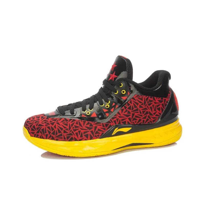 LINING WOW 4 Basketball Shoes Unisex Mid Top Red/Black/Yellow-1