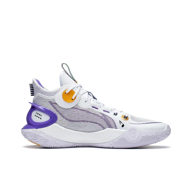 LiNing SONIC 10 Ultra Abrasion Resistant Breathable Mid Top Basketball Shoes Men's White Purple-1