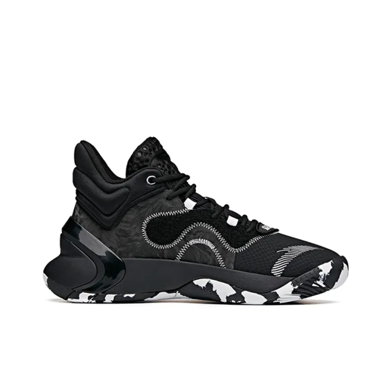 Anta Anti-Slip Wear-Resistant Breathable Lightweight Mid-Top Performance Basketball Shoes Men's Black White-1