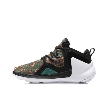 LiNing APOSTLE Light Cushioning Anti Slip And Wear Resistant Support Mid Top Basketball Shoes Unisex Green Black