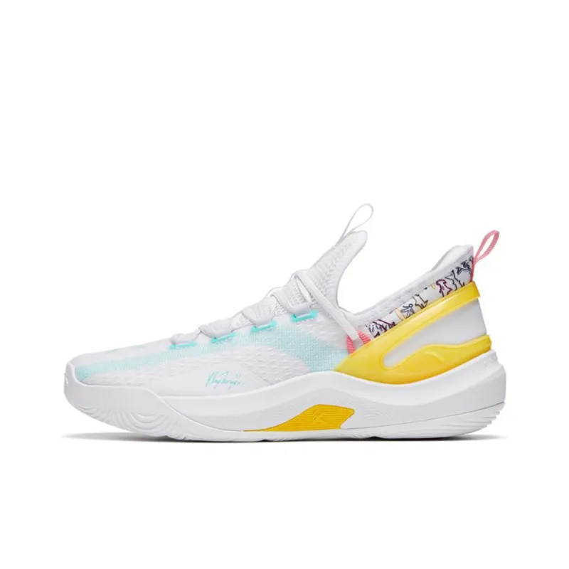 Anta KT Fly Anti Slip Wear Resistant Low Top Basketball Shoes White Yellow-0
