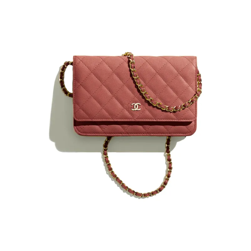 CHANEL WOC Grain Embossed Cow Leather Wallet On Chain, Shoulder Bag, Crossbody Bag Women's Coral Pink-0