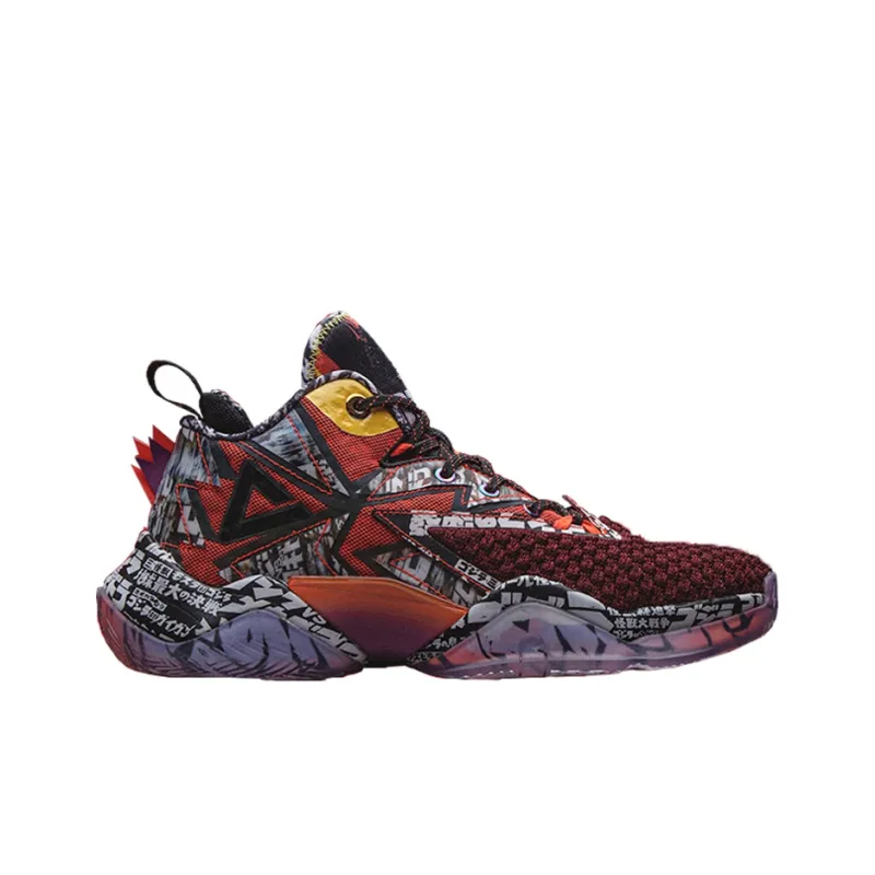 PEAK Basketball Shoes Men High Top Red Black-1