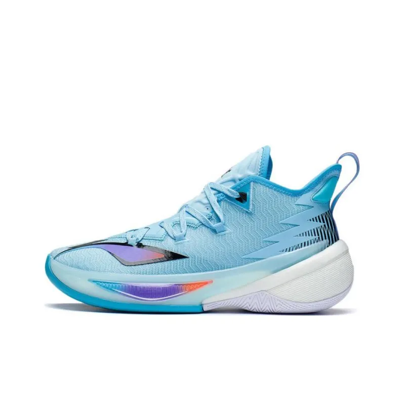 LINING Power 9 Basketball Shoes Men Mid Top Light Blue/Black-0