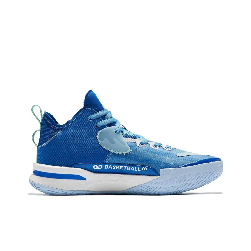 QIAODAN Wind Blade 3PRO Anti Slip And Wear Resistant Lightweight Mid Top Basketball Shoes Men's White Blue-1