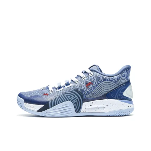 XTEP Lin Generation Wear Resistant Slip Resistant Cushioning Coverage Support Low Top Basketball Shoes Men's White Blue