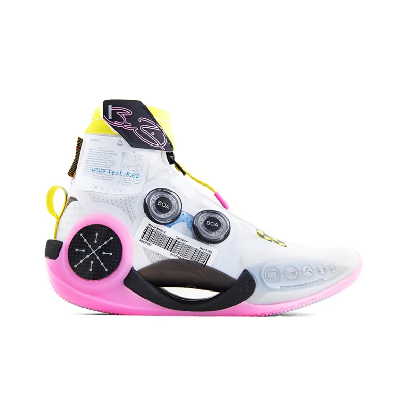 LiNing WOW 9 Way Of Wade 9 Infinity Test R2 Durable Breathable High Top Basketball Shoes Women's White Pink Yellow-1