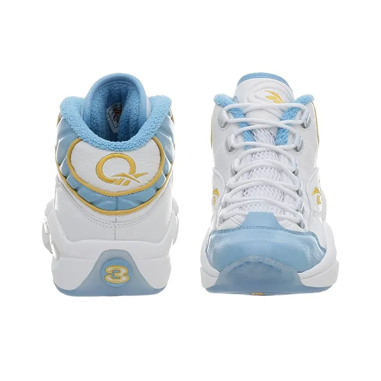 Reebok Question Nuggets Home Cushioning Anti Slip And Wear Resistant High Top Basketball Shoes Men's White Blue-4