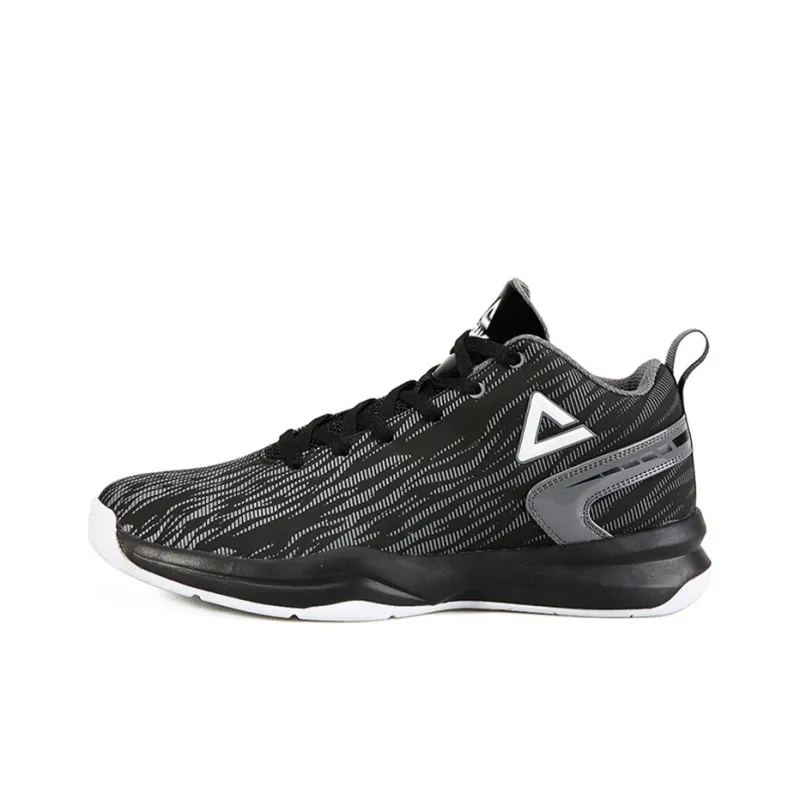 PEAK Glow In The Dark Cushioning Anti Slip And Wear Resistant Mid Top Performance Basketball Shoes Men's Black Gray-0