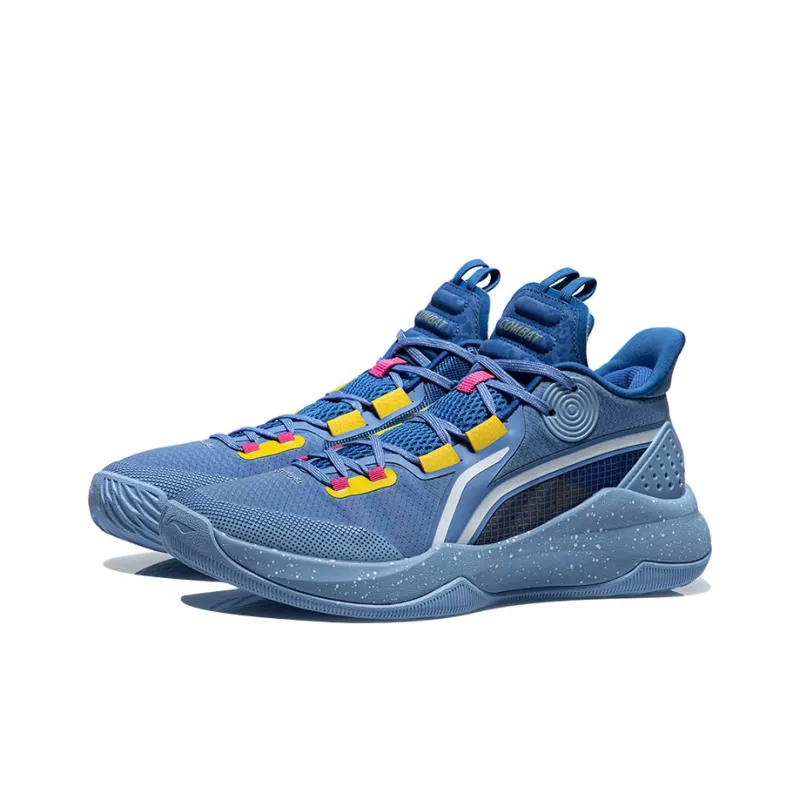 LiNing Combat Low Slip-Resistant Cushioning Wear-Resistant Low-Top Basketball Shoes Blue Yellow-2