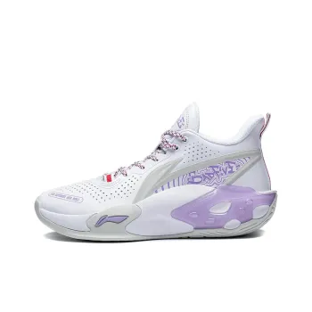 LiNing Badfive Storm V2 Cushioning Wear Resistant Slip Resistant Rebound Mid Top Basketball Shoes White Purple