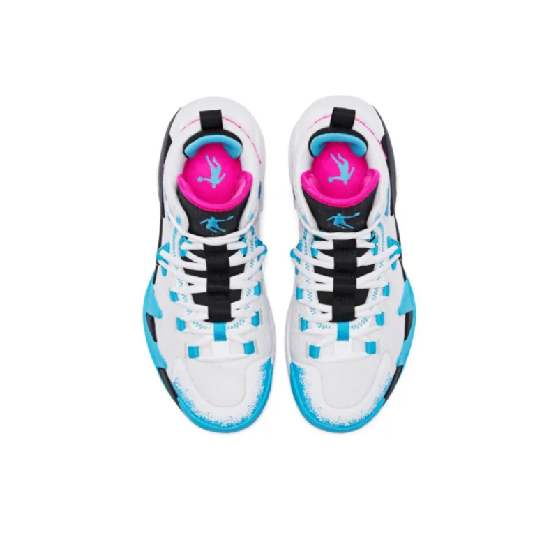 QIAODAN Broken Shadow 2 Cushioning Anti Slip And Wear Resistant High Top Basketball Shoes Men's White Blue-3