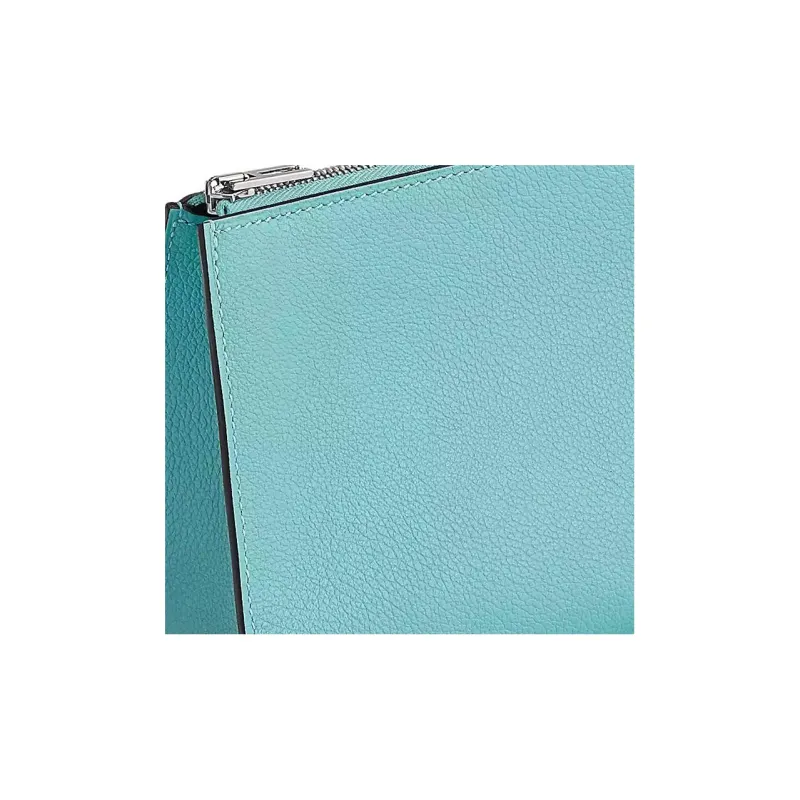 HERMES Calfskin Cosmetics Bag Makeup Bag Small Size Women's Light Blue-1