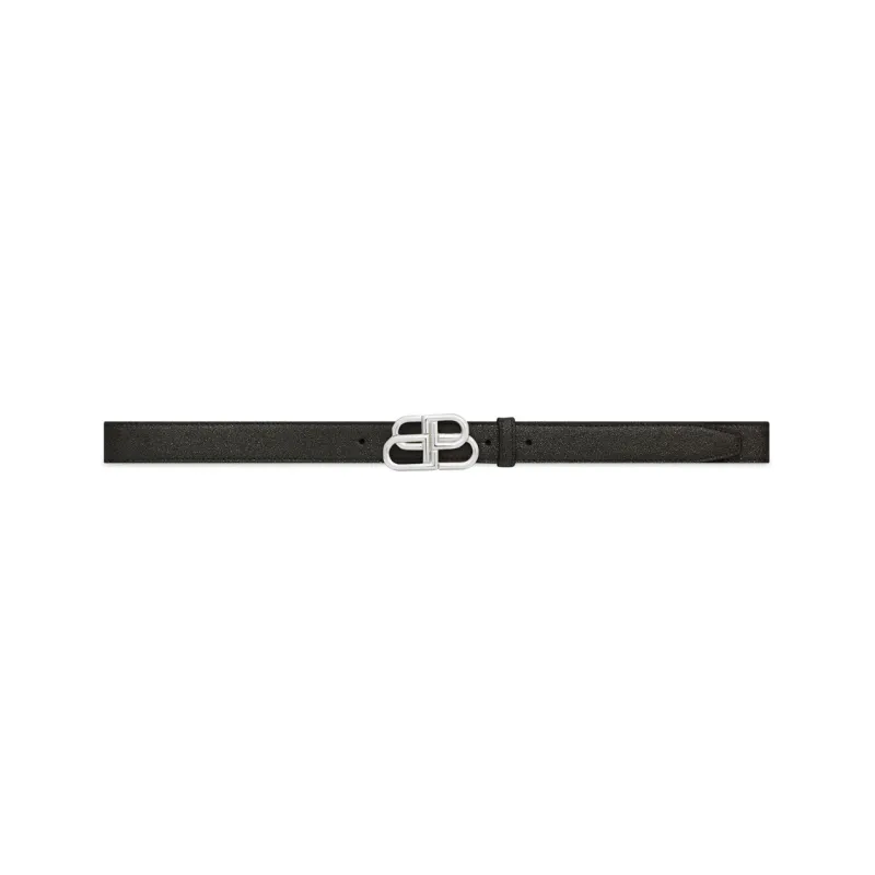 Balenciaga Interlocked BB Logo Decoration Smooth Buckle Leather Belts Women's Black Width 2.3cm-0