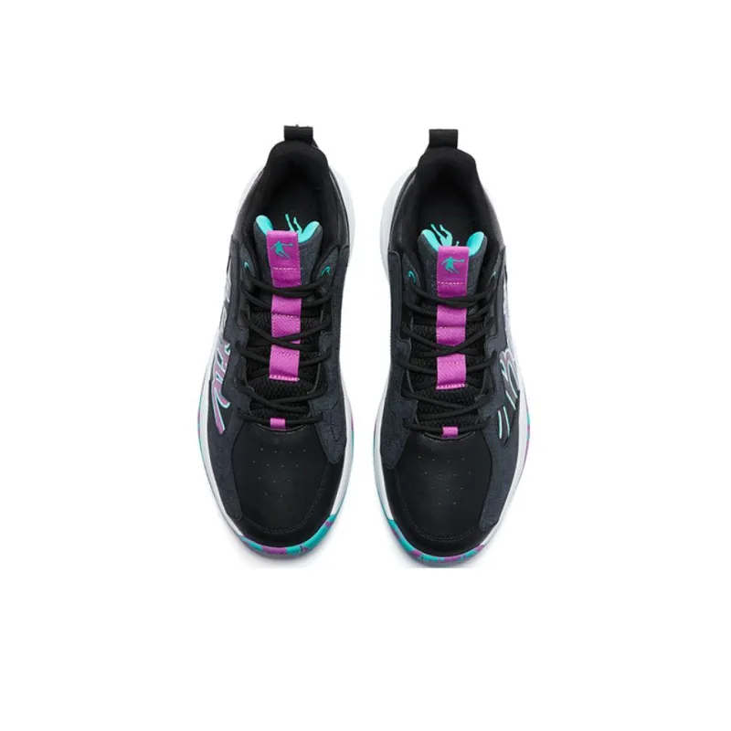 QIAODAN Basketball Shoes Men Mid Top Black/Purple/Green-3