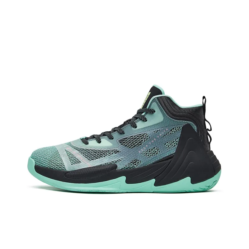 Erke Shock Absorbers With Slip Resistant And Abrasion Resistant Properties Mid Top Basketball Shoes Men's Black Green-0
