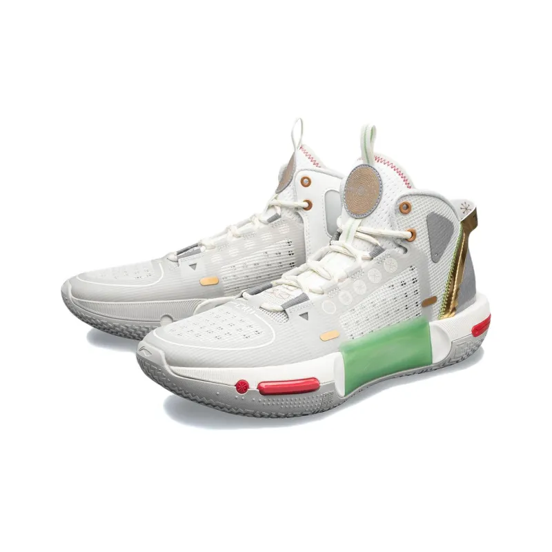 LiNing Shadow 4 Lightweight Rebound Mid-Top Basketball Shoes Gray Green-3