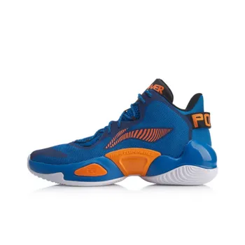 LiNing Power 6 Slip Resistant Cushioning Wear Resistant Mid Top Basketball Shoes Blue Black Orange