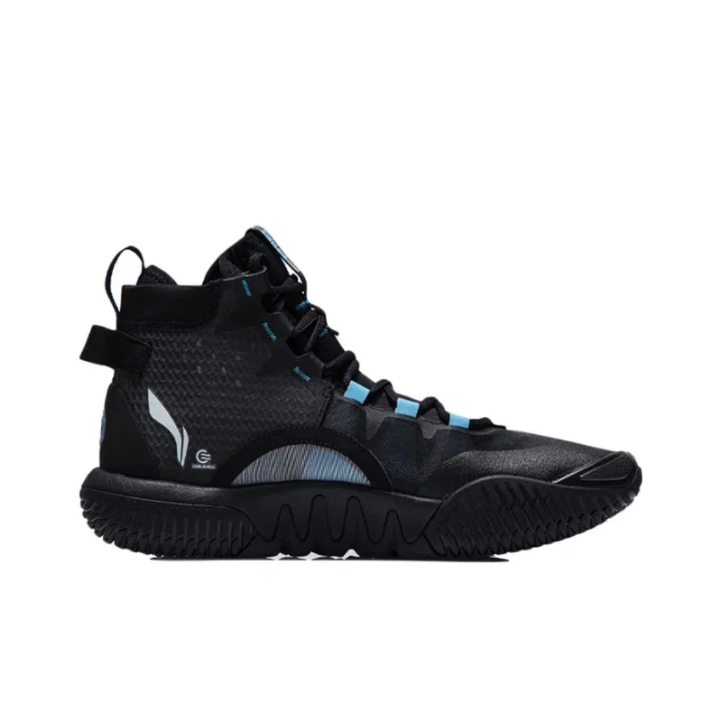 LiNing Badfive 2 Durable Breathable High Top Basketball Shoes Men's Black Blue-1