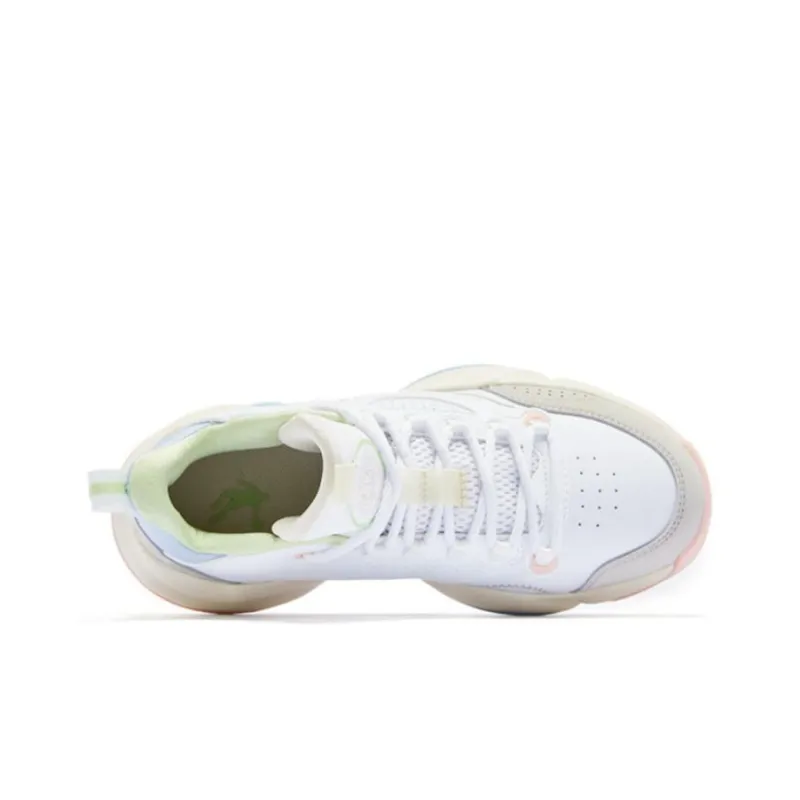 QIAODAN Anti Slip And Wear Resistant Breathable Mid Top Basketball Shoes Women's White Gray Blue Pink-3