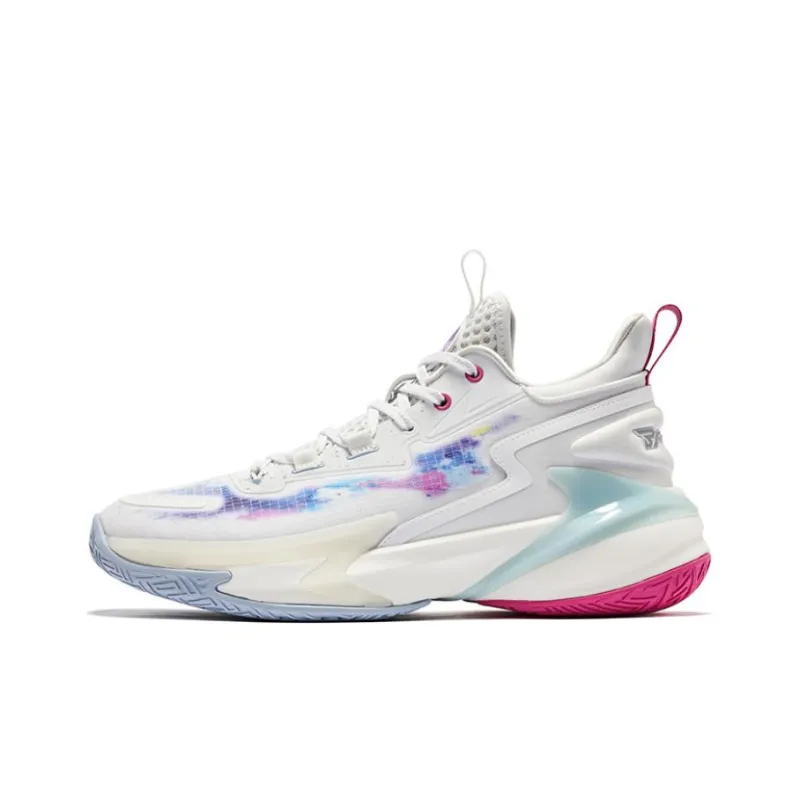 QIAODAN Busters 4ELITE Cushioning Anti Slip And Wear Resistant Mid Top Basketball Shoes Men's White Purple Blue-0