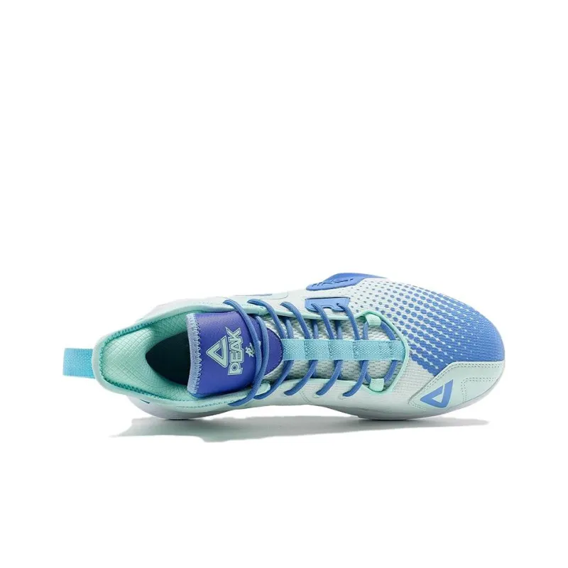 PEAK Non slip Wear resistant Shock Absorption Mid Top Basketball Shoes Men's Blue Green-2